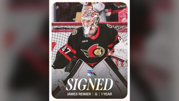 Reimer Rangers signing graphic James Reimer signed graphic New York Rangers one-year contract goalie