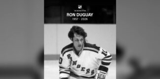 Ron Duguay Dies at 69: Rangers Legend Played in 1979 Final Ron Duguay in a New York Rangers sweater, Rangers In Memoriam graphic 1957-2026