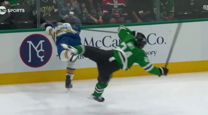 Roope Hintz Injury Scare: Brandon Carlo Ejected for Kneeing Roope Hintz of the Dallas Stars collides knee-on-knee with Blues defenseman Brandon Carlo along the boards