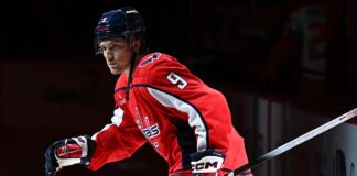 Ryan Leonard Goal: End-to-End Rush Sparks Capitals Over Devils Washington Capitals forward Ryan Leonard in the home red sweater