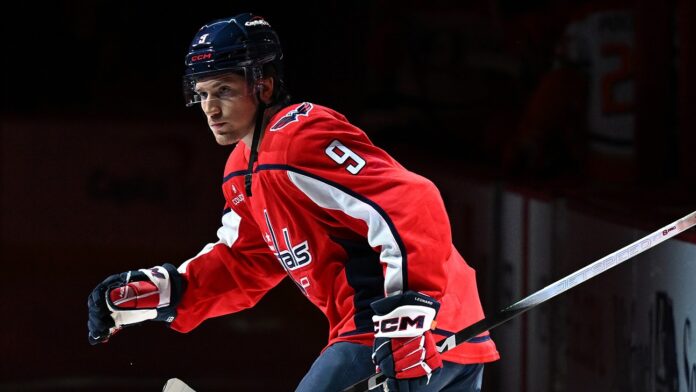 Ryan Leonard Washington Capitals Washington Capitals forward Ryan Leonard in the home red sweater