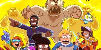 Screech Owls animated series key art featuring Coach P.K. Subban and the Screech Owls hockey team