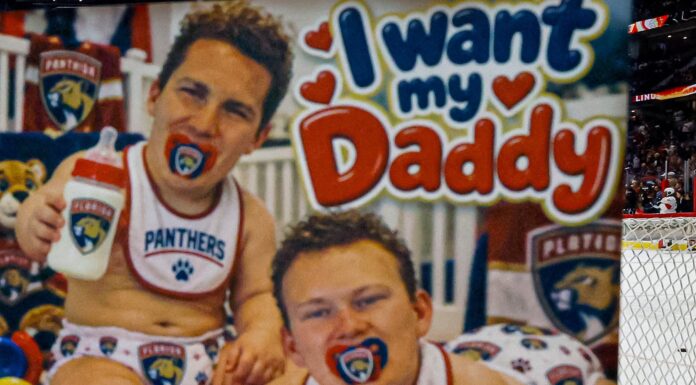 Brady Tkachuk Chants: Every Insult Ottawa Fans Used Ottawa fan sign I want my daddy showing Brady and Matthew Tkachuk as Panthers babies
