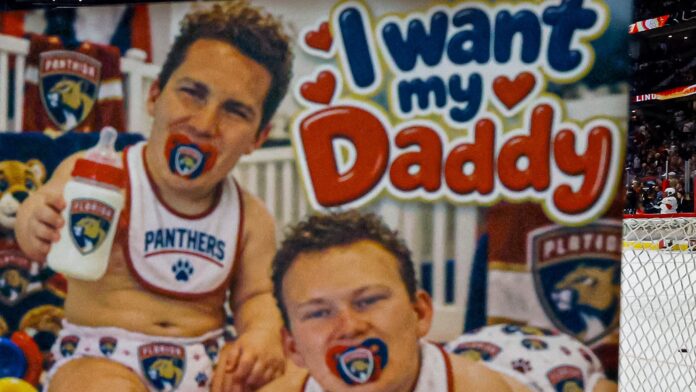 senators-fans-chants-brady-tkachuk-daddy-sign Ottawa fan sign I want my daddy showing Brady and Matthew Tkachuk as Panthers babies