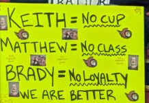 Senators Fans Signs: Best Banners From Tkachuk Return Senators fan sign mocking Tkachuk family Keith Matthew Brady in Ottawa