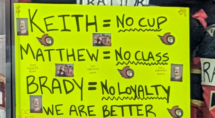 Senators Fans Signs: Best Banners From Tkachuk Return Senators fan sign mocking Tkachuk family Keith Matthew Brady in Ottawa