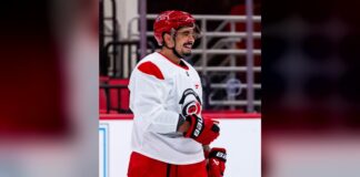 Seth Jarvis Injury Update: Hurricanes Forward Cleared for Contact Seth Jarvis smiles at Hurricanes morning skate in a regular practice jersey after shoulder surgery