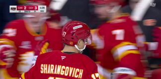 Flames Beat Hurricanes: Sharangovich Ends Win Streak Yegor Sharangovich Flames celebrate go-ahead goal against Hurricanes