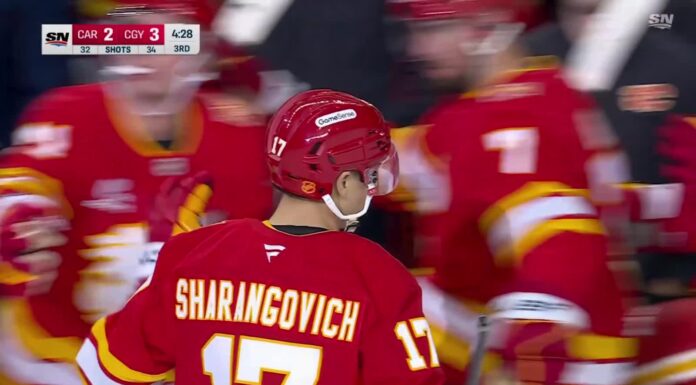 Flames Beat Hurricanes: Sharangovich Ends Win Streak Yegor Sharangovich Flames celebrate go-ahead goal against Hurricanes