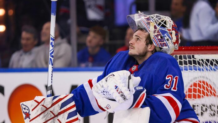 Igor Shesterkin season-ending injury Rangers goaltender Igor Shesterkin looks up during a game at Madison Square Garden