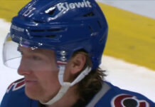 T.J. Hughes First NHL Goal: Undrafted Avs Rookie Scores T.J. Hughes Avalanche rookie first NHL goal celebration vs. Penguins