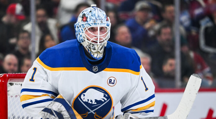 Luukkonen Trade Noise: Sabres Goalie Reacts to Hellebuyck Deal Buffalo Sabres goalie Ukko-Pekka Luukkonen tracks the play during a game against the Montreal Canadiens at Bell Centre
