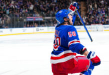 Glendening Signing: Rangers Give Veteran Center a PTO Rangers forward Will Cuylle celebrates a goal in the home blue sweater at Madison Square Garden