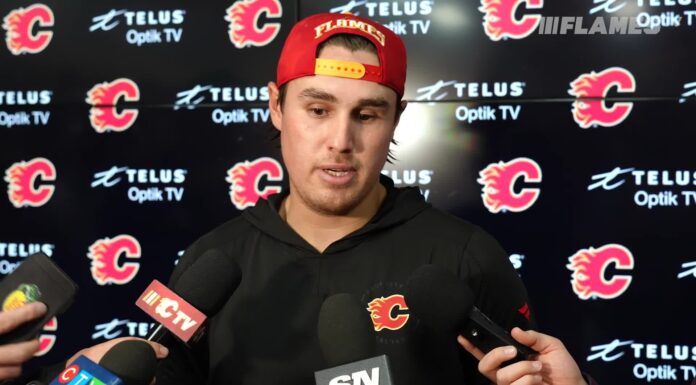 Flames Trade Talks: Whitecloud, Frost, Zary Drawing Interest Calgary Flames defenceman Zach Whitecloud speaks to reporters on practice day, October 6, 2026